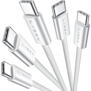 imageLISEN USB C Cable 5Pack 3333666610FT USBC to USBC Cable for iPhone 16e 15 Pro Max Charger Cord 60W 31A C to C Cable Fast Charging for Samsung S25S2423 Switch 2 iPad MacBookWhite