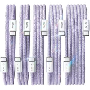 imageLISEN USB C Cable 5Pack 3333666610FT USBC to USBC Cable for iPhone 16e 15 Pro Max Charger Cord 60W 31A C to C Cable Fast Charging for Samsung S25S2423 Switch 2 iPad MacBookPurple