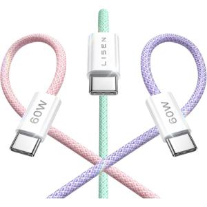 imageLISEN USB C Cable 5Pack 3333666610FT USBC to USBC Cable for iPhone 16e 15 Pro Max Charger Cord 60W 31A C to C Cable Fast Charging for Samsung S25S2423 Switch 2 iPad MacBookMulticolored