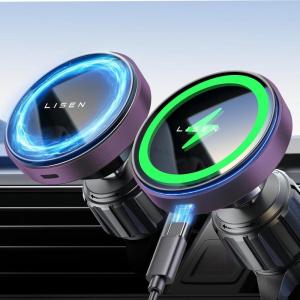imageLISEN Upgrade for iPhone 15W Magsafe Car Mount Charger 100 Ultra Stable Fast Magnetic Car Phone Charger Vent Phone Mount for Car Wireless Charger Fits iPhone 16e 16 Pro Max 15 14 13 12SamsungPurple