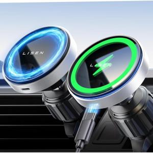 imageLISEN Upgrade for iPhone 15W Magsafe Car Mount Charger 100 Ultra Stable Fast Magnetic Car Phone Charger Vent Phone Mount for Car Wireless Charger Fits iPhone 16e 16 Pro Max 15 14 13 12SamsungSilver