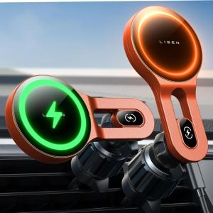 imageLISEN for 15W MagSafe Car Mount Charger Safer ampamp Faster Vent Magnetic Wireless Car Charger Car Vent Phone Mount Charger Fits iPhone 16 Pro Max Plus 15 14 13 12 Samsung with MagSafe Case BlackRed