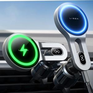 imageLISEN for 15W MagSafe Car Mount Charger Safer ampamp Faster Vent Magnetic Wireless Car Charger Car Vent Phone Mount Charger Fits iPhone 16 Pro Max Plus 15 14 13 12 Samsung with MagSafe Case BlackSilver