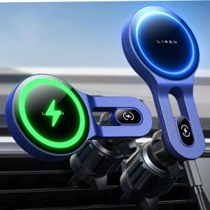 imageLISEN for 15W MagSafe Car Mount Charger Safer ampamp Faster Vent Magnetic Wireless Car Charger Car Vent Phone Mount Charger Fits iPhone 16 Pro Max Plus 15 14 13 12 Samsung with MagSafe Case BlackBlue