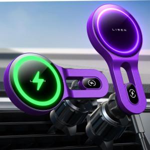 imageLISEN for 15W MagSafe Car Mount Charger Safer ampamp Faster Vent Magnetic Wireless Car Charger Car Vent Phone Mount Charger Fits iPhone 16 Pro Max Plus 15 14 13 12 Samsung with MagSafe Case BlackPurple