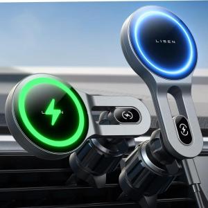 imageLISEN for 15W MagSafe Car Mount Charger Safer ampamp Faster Vent Magnetic Wireless Car Charger Car Vent Phone Mount Charger Fits iPhone 16 Pro Max Plus 15 14 13 12 Samsung with MagSafe Case BlackBlack