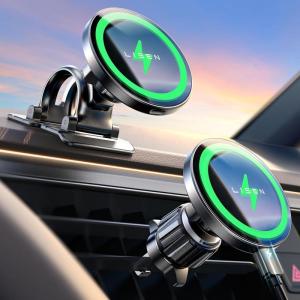 imageLISEN for 15W MagSafe Car Mount ChargerMagnetic Wireless Car Charger for iPhone 16 Pro Max AccessoriesMagnetic Phone Holder for iPhone 16e 15 14 13 12Samsung with MagSafeGifts for Men WomenBlack