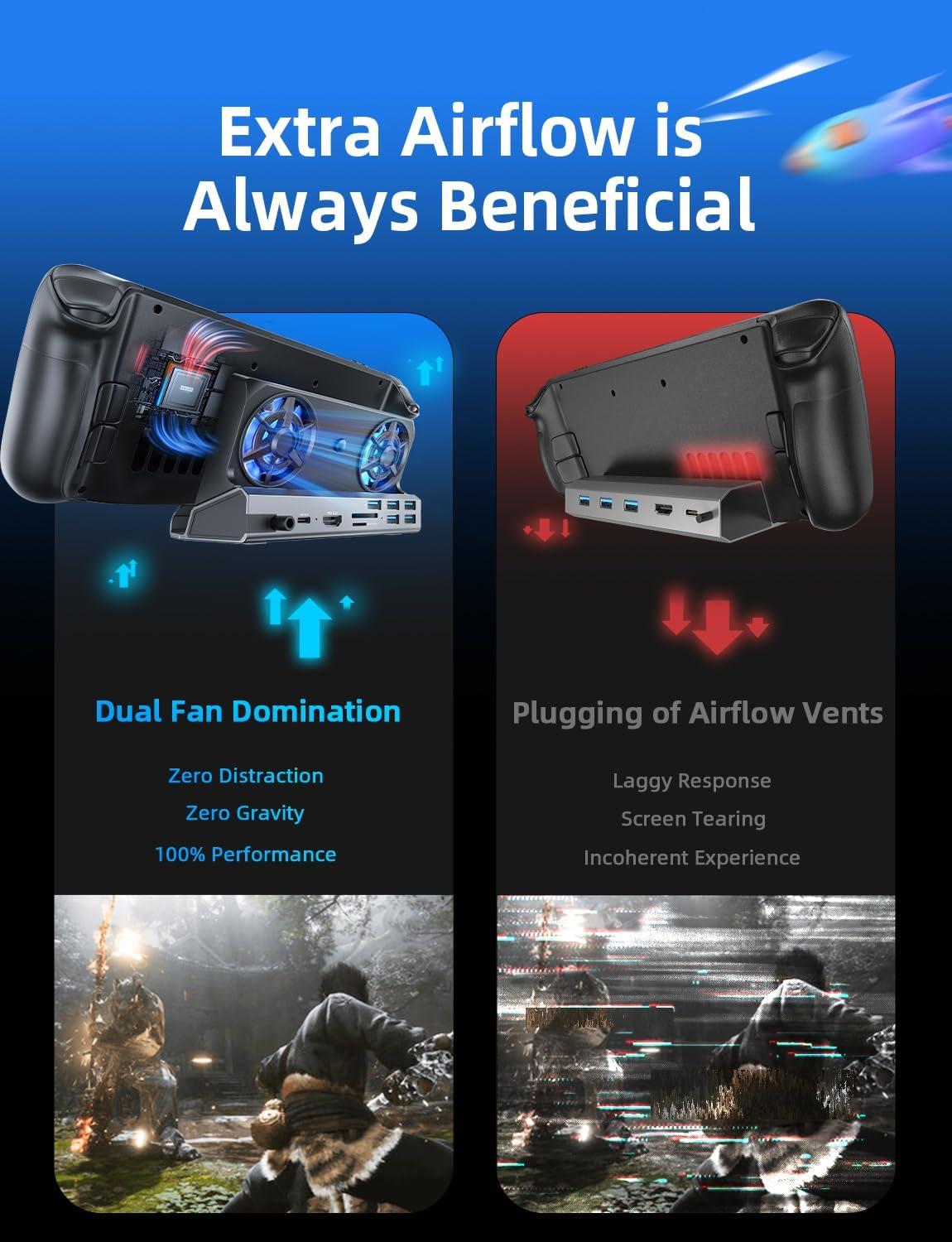 imageLISEN 10IN1 Docking Station for Steam Deck OLEDampampROG Ally XampampLegion Go Dual Cooling Fan 5 USB Ports and 4K60Hz 100W Charging Port Support ROG Ally 30W Mode Gigabit Ethernet Fit for Steam Deck OLED