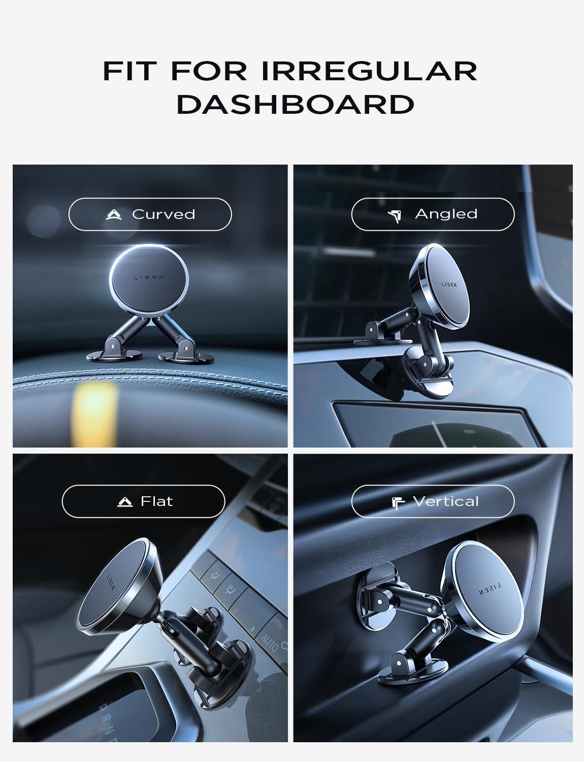 imageLISEN 2 Pack Magnetic Phone Holder for car Magnet car Mount for Cell Phone 10X Strong Magnets 360 Rotation Phone Holder for car Dashboard Mount fit for iPhone Samsung Google All Smartphones