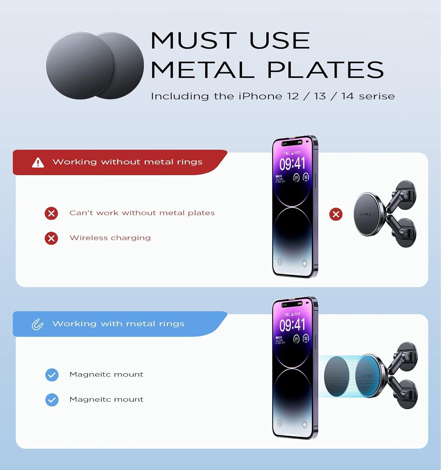 imageLISEN 2 Pack Magnetic Phone Holder for car Magnet car Mount for Cell Phone 10X Strong Magnets 360 Rotation Phone Holder for car Dashboard Mount fit for iPhone Samsung Google All Smartphones