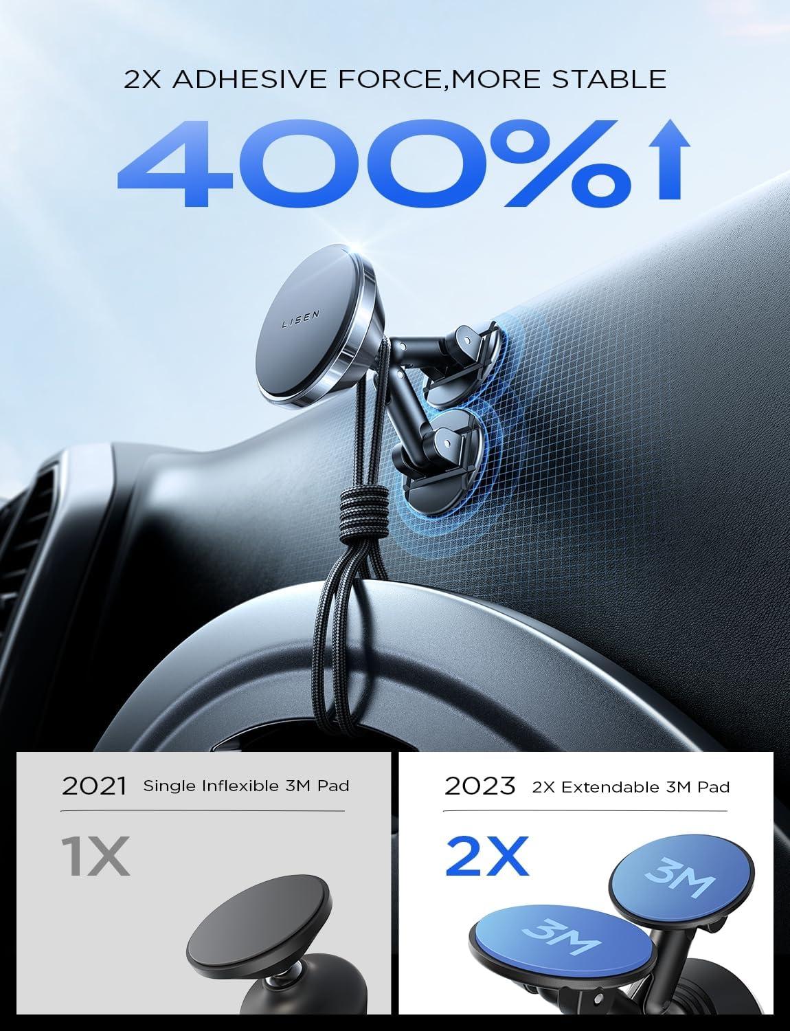 imageLISEN 2 Pack Magnetic Phone Holder for car Magnet car Mount for Cell Phone 10X Strong Magnets 360 Rotation Phone Holder for car Dashboard Mount fit for iPhone Samsung Google All Smartphones