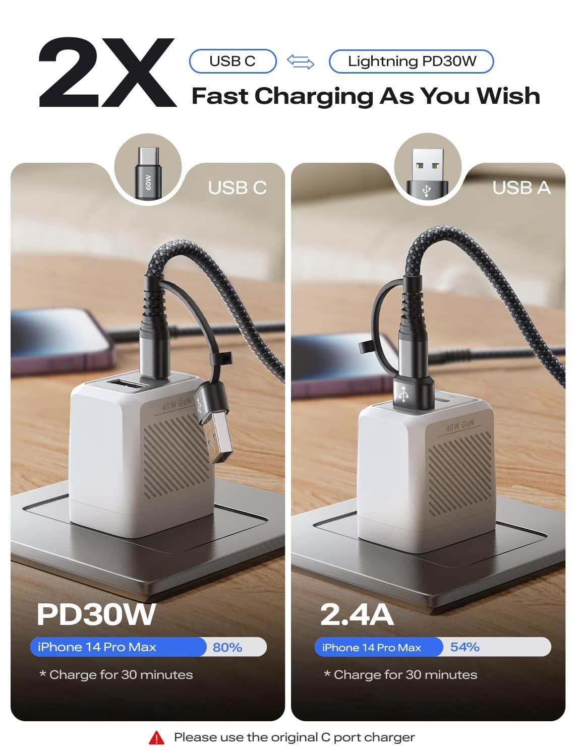 imageLISEN 2 Pack iPhone Charger Fast Charging Cord 2in16ft 30W USB C to Lightning Cable 24A USB to Lightning Cable for iPhone 14 Pro Max Plus 13 Pro1211XRS876 Air Pods ProWhite