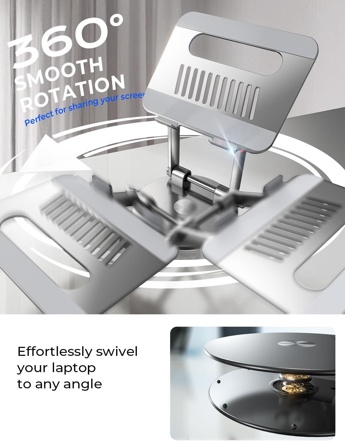 imageLISEN Adjustable Laptop Stand 360 Rotating Ergonomic Foldable ampamp Portable Computer Stand for Collaborative Work  Fits MacBookAll Laptops up to 16 inches