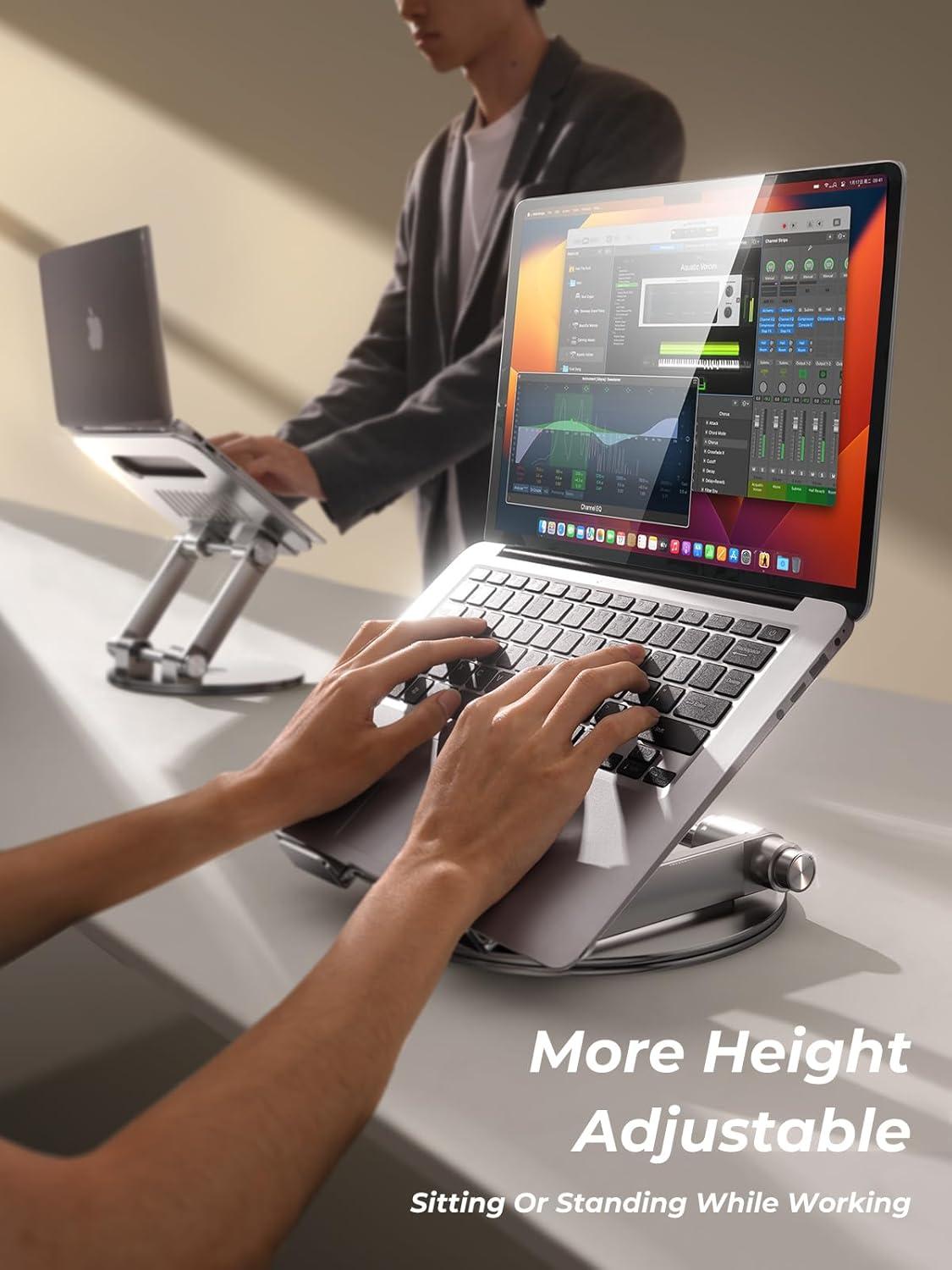 imageLISEN Adjustable Laptop Stand 360 Rotating Ergonomic Foldable ampamp Portable Computer Stand for Collaborative Work  Fits MacBookAll Laptops up to 16 inches