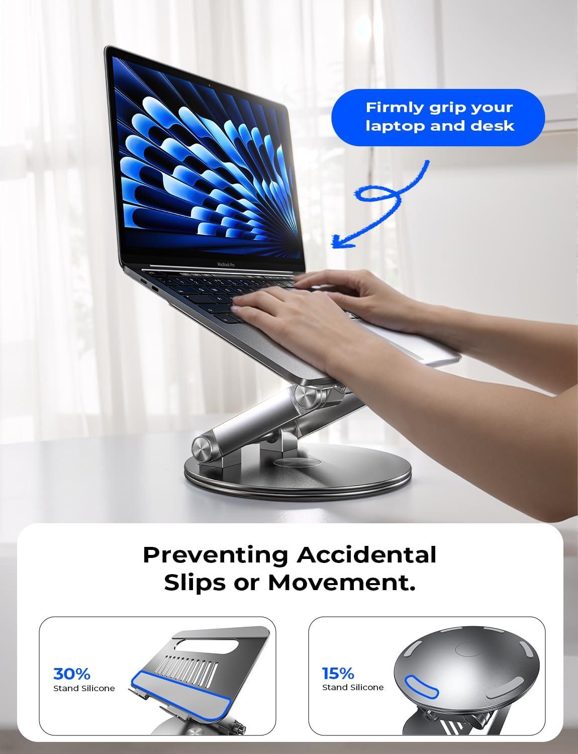 imageLISEN Adjustable Laptop Stand 360 Rotating Ergonomic Foldable ampamp Portable Computer Stand for Collaborative Work  Fits MacBookAll Laptops up to 16 inches