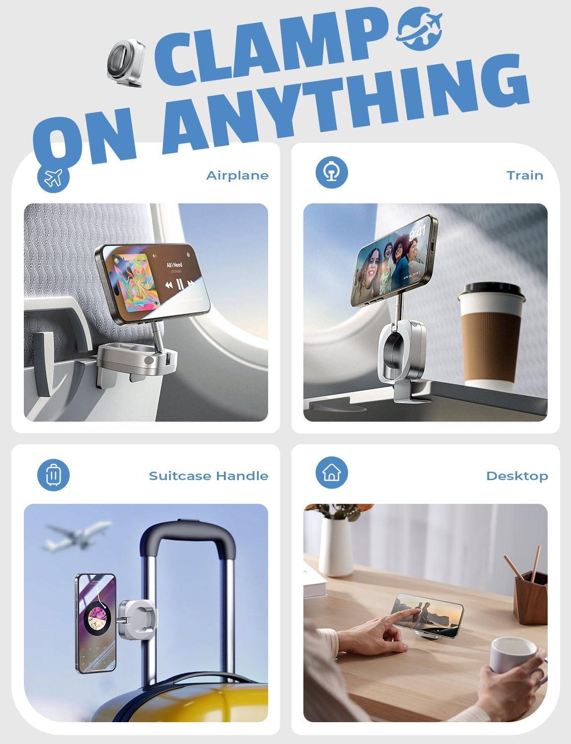 imageLISEN Airplane Travel Essentials for Women Phone Holder Baby Long Flight Essentials Must Haves Handsfree for MagSafe Mini Luggage Travel Accessories Beach Vacation Cruise Essentials 2025 Desk Mount24 MagnetsSilver