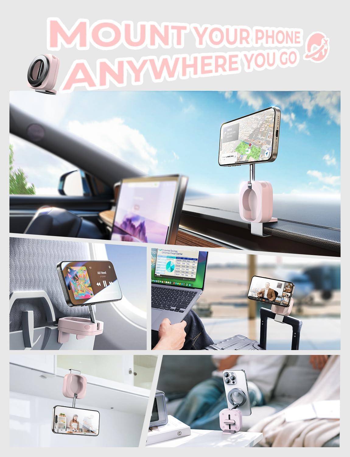 imageLISEN Airplane Travel Essentials for Women Phone Holder Baby Long Flight Essentials Must Haves Handsfree for MagSafe Mini Luggage Travel Accessories Beach Vacation Cruise Essentials 2025 Desk Mount30 Magnetspink