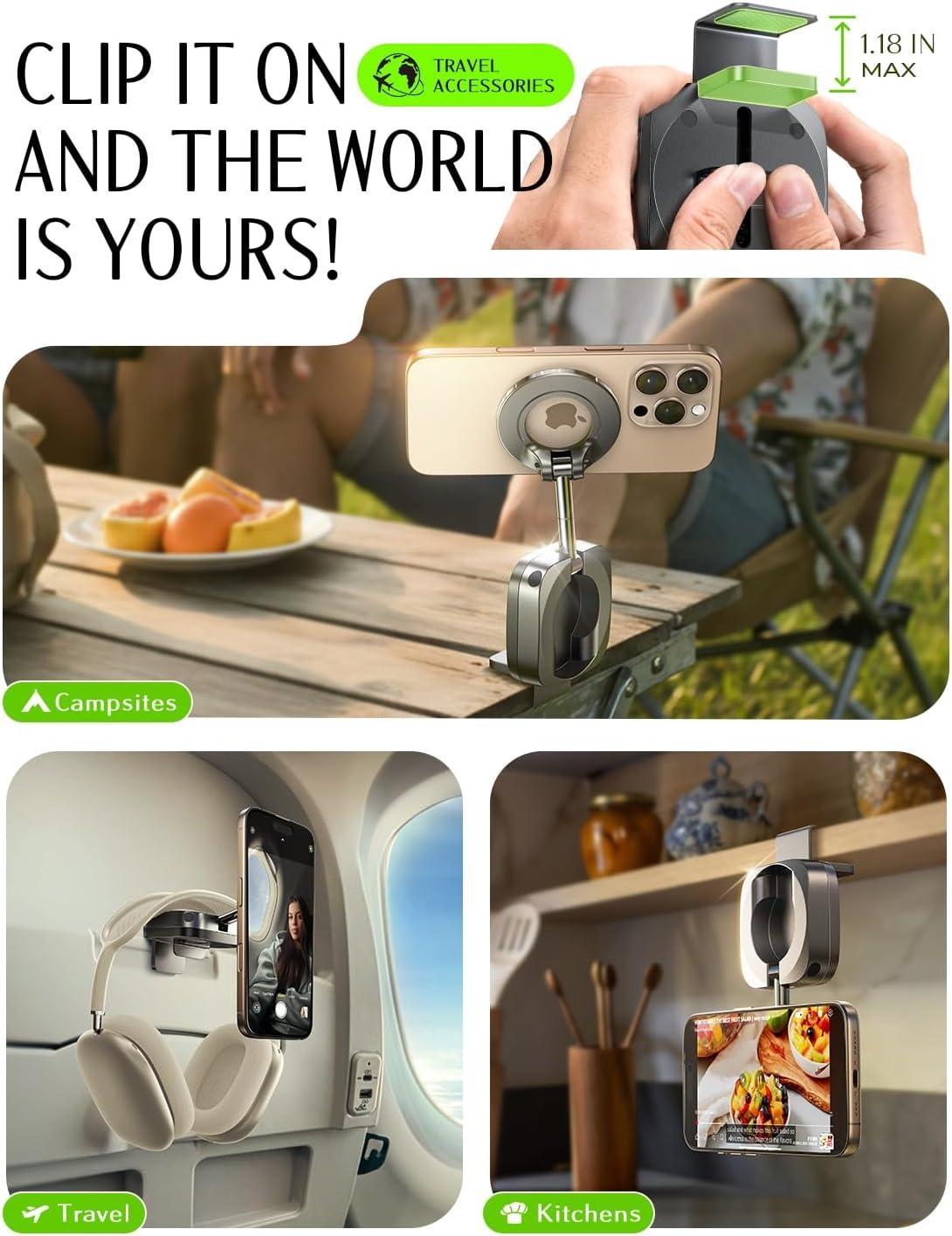 imageLISEN Airplane Travel Essentials for Women Phone Holder Baby Long Flight Essentials Must Haves Handsfree for MagSafe Mini Luggage Travel Accessories Beach Vacation Cruise Essentials 2025 Desk MountBlack