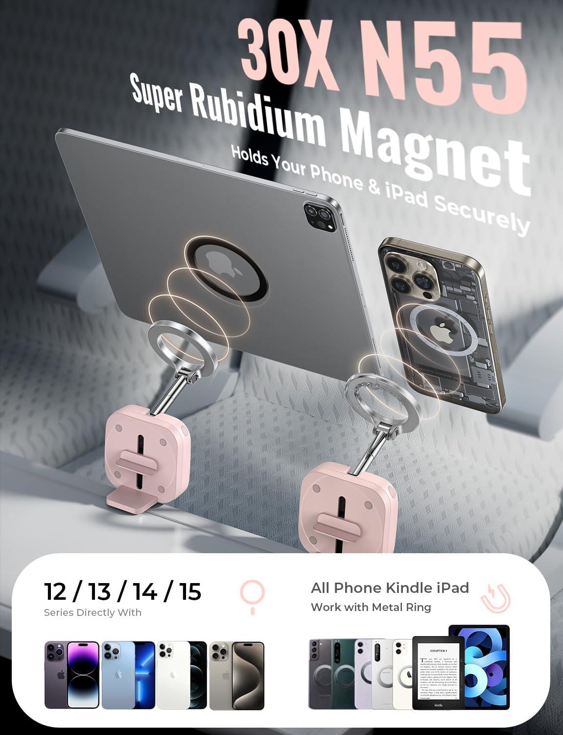imageLISEN Airplane Travel Essentials for Women Phone Holder Baby Long Flight Essentials Must Haves Handsfree for MagSafe Mini Luggage Travel Accessories Beach Vacation Cruise Essentials 2025 Desk Mount30 Magnetspink