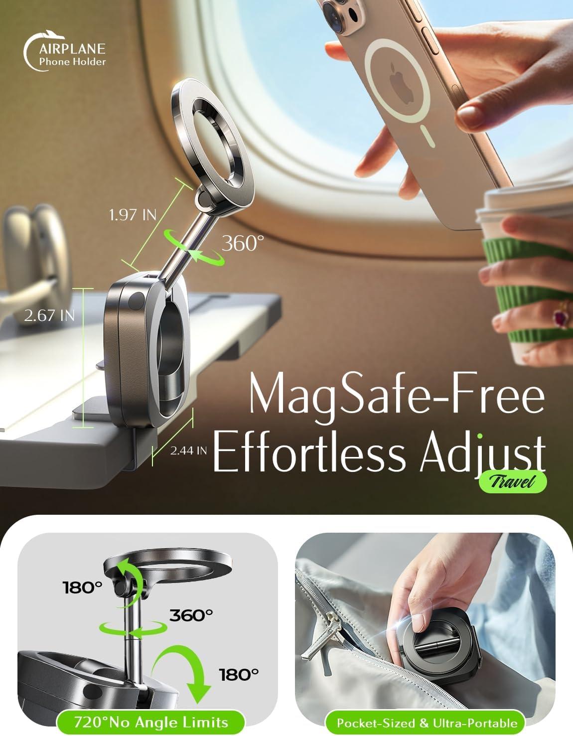 imageLISEN Airplane Travel Essentials for Women Phone Holder Baby Long Flight Essentials Must Haves Handsfree for MagSafe Mini Luggage Travel Accessories Beach Vacation Cruise Essentials 2025 Desk MountBlack