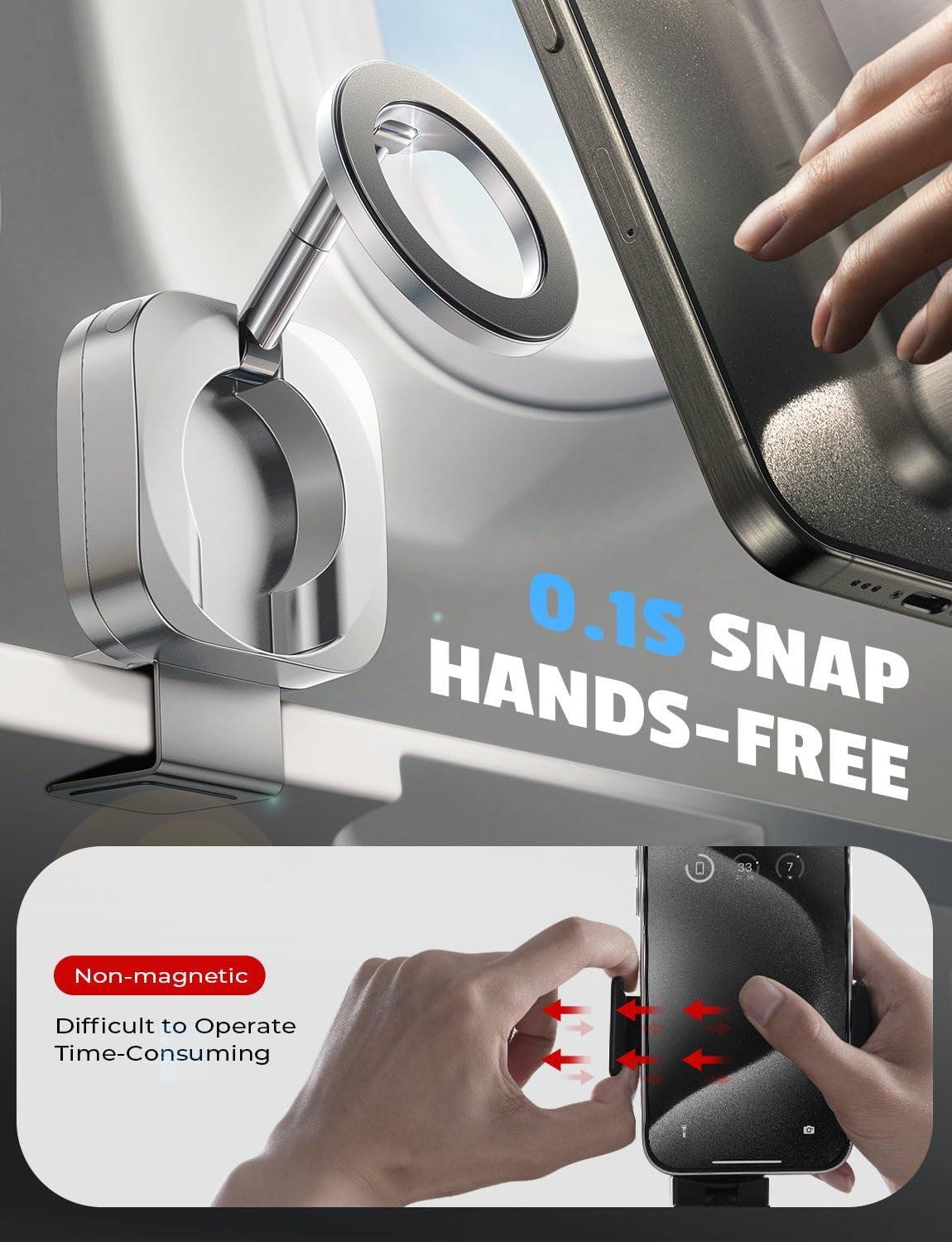 imageLISEN Airplane Travel Essentials for Women Phone Holder Baby Long Flight Essentials Must Haves Handsfree for MagSafe Mini Luggage Travel Accessories Beach Vacation Cruise Essentials 2025 Desk Mount24 MagnetsSilver