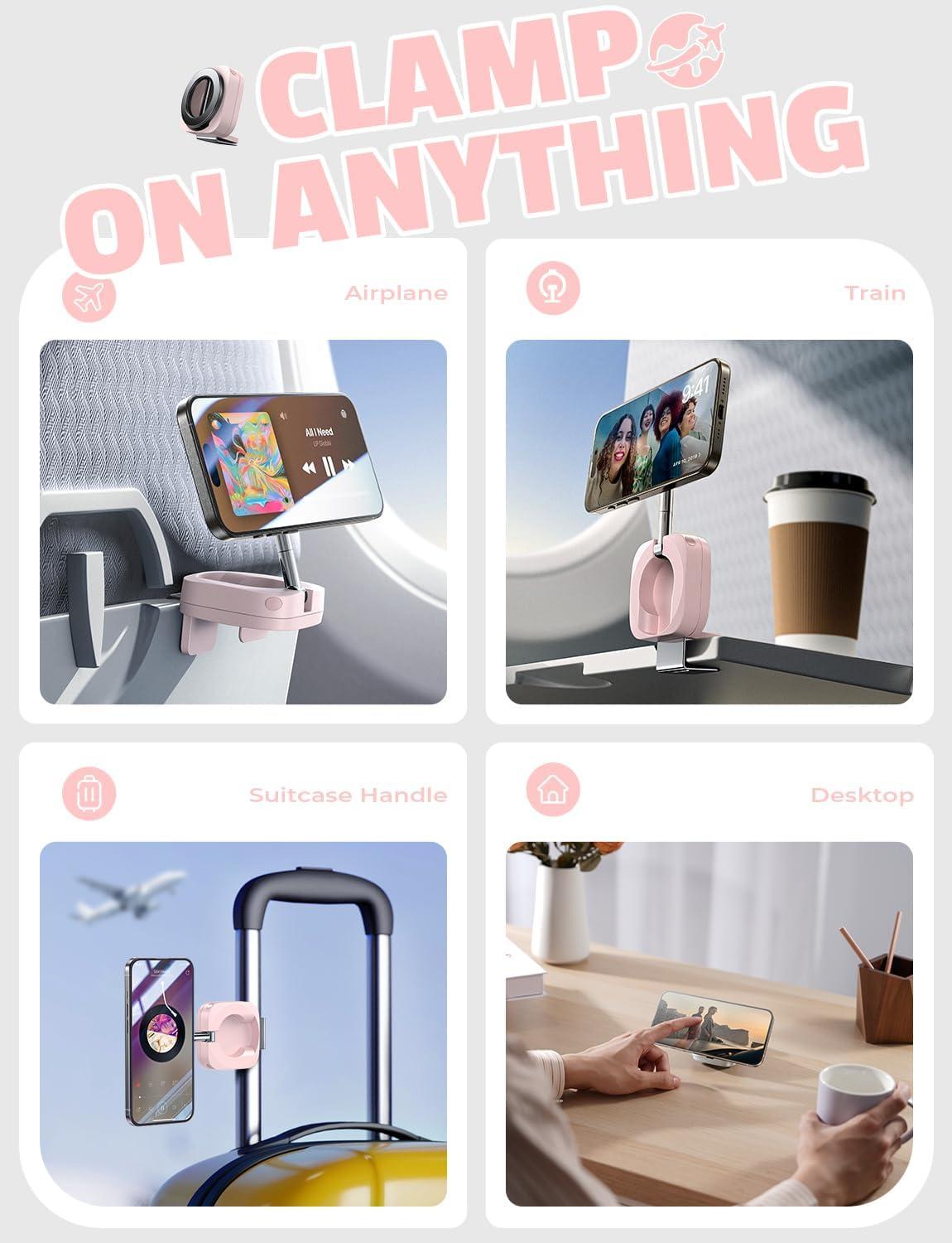 imageLISEN Airplane Travel Essentials for Women Phone Holder Baby Long Flight Essentials Must Haves Handsfree for MagSafe Mini Luggage Travel Accessories Beach Vacation Cruise Essentials 2025 Desk Mount30 Magnetspink