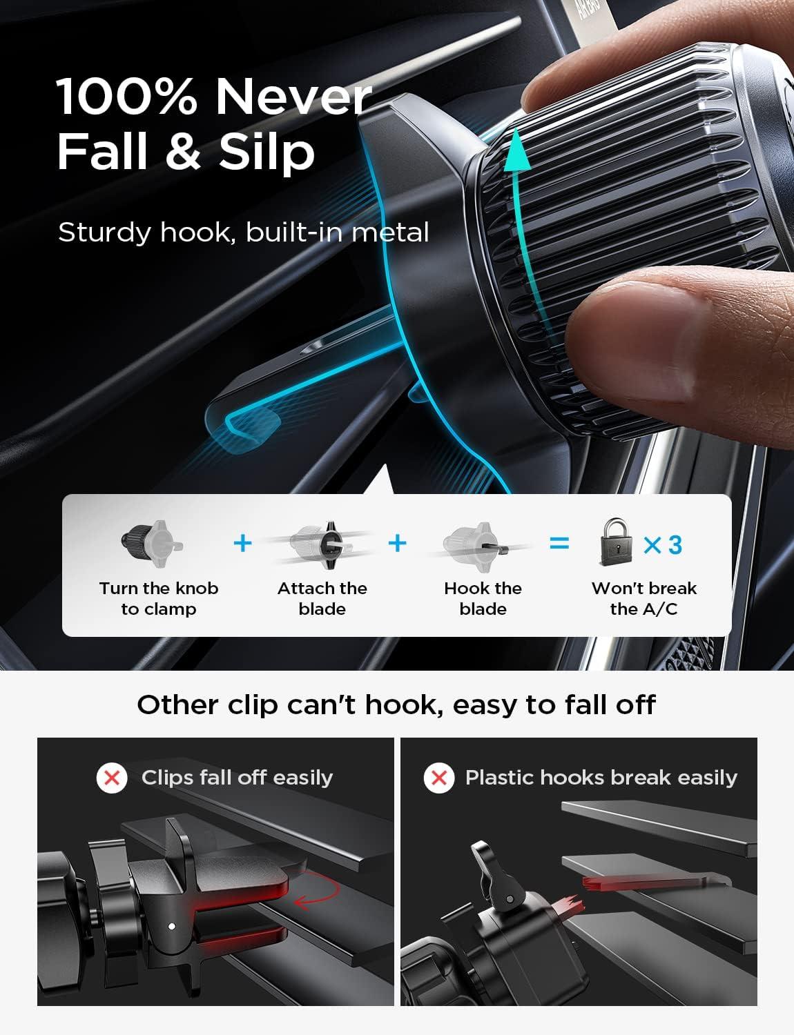 imageLISEN Car Phone Holder Mount 2024 Upgraded Car Vent Phone Mount with Metal Air Vent Clip Never Rupture Hands Free Cell Phone Holder Mount for Car Compatible for iPhone 16 Pro Max 15 14 Samsung