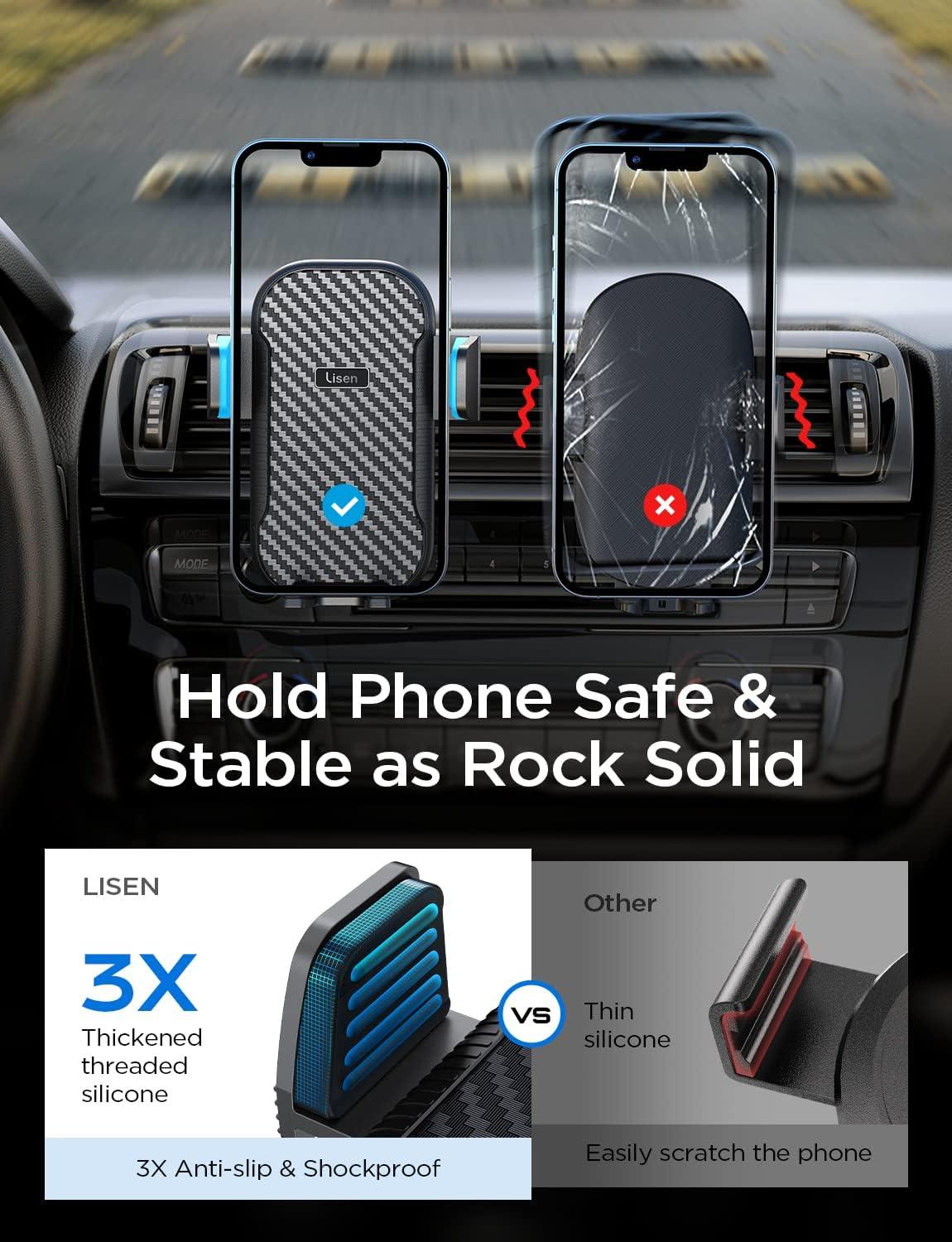 imageLISEN Car Phone Holder Mount 2024 Upgraded Car Vent Phone Mount with Metal Air Vent Clip Never Rupture Hands Free Cell Phone Holder Mount for Car Compatible for iPhone 16 Pro Max 15 14 Samsung