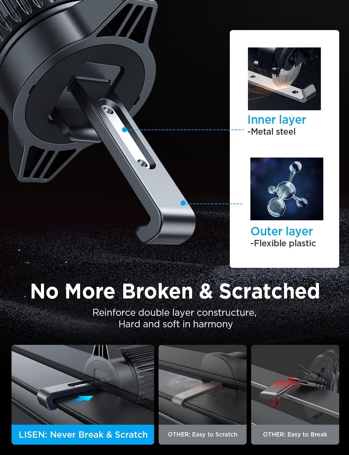 imageLISEN Car Phone Holder Mount 2024 Upgraded Car Vent Phone Mount with Metal Air Vent Clip Never Rupture Hands Free Cell Phone Holder Mount for Car Compatible for iPhone 16 Pro Max 15 14 Samsung