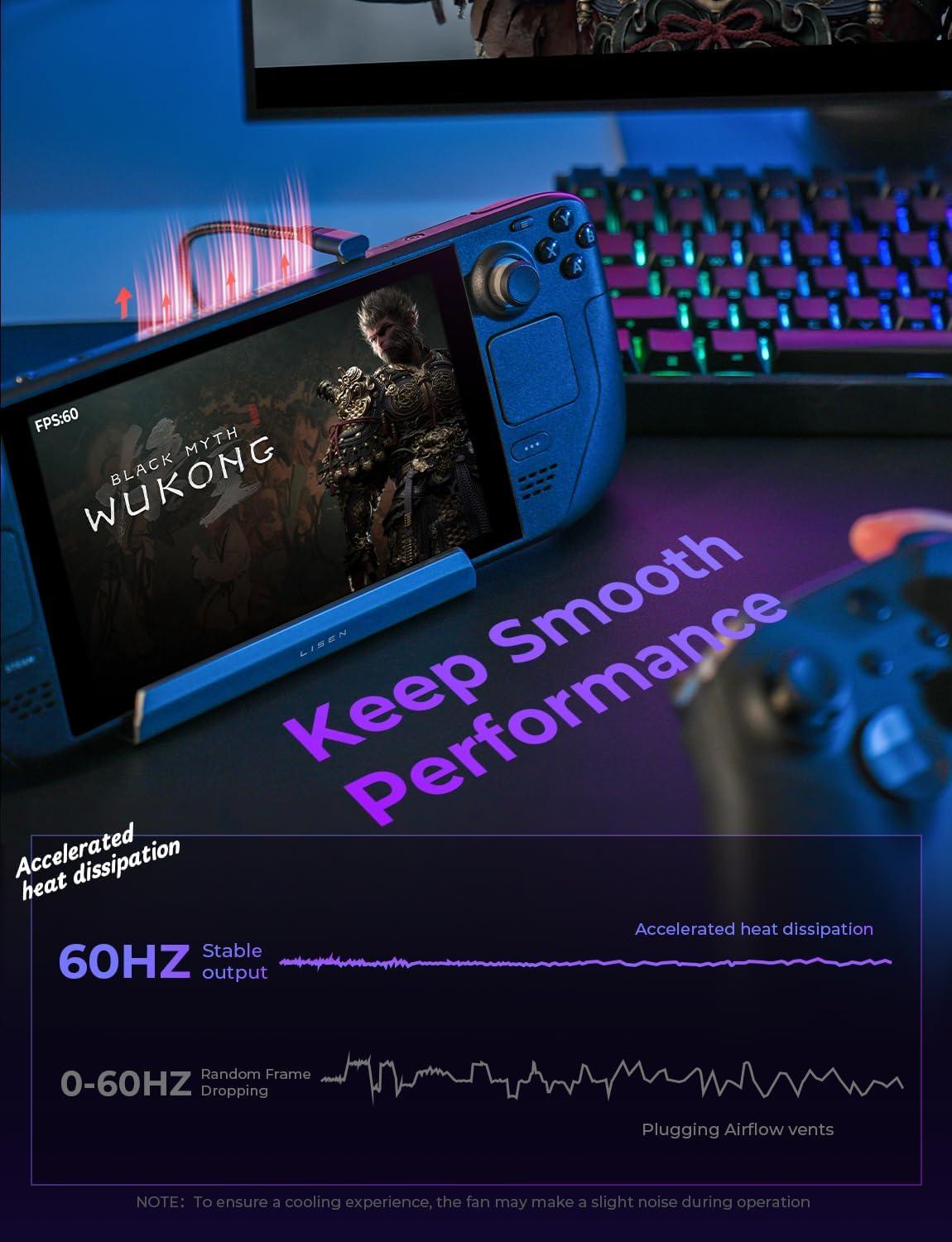 imageLISEN Docking Station for ASUS ROG ALLY X ampamp Steam Deck ampamp Lenovo Legion GO Dual Cooling Fan Zero Distraction ROG ALLY Dock Station with 4K60HzUSB 303 PD100W and Ethernet Fit For Steam Deck OLEDGrey