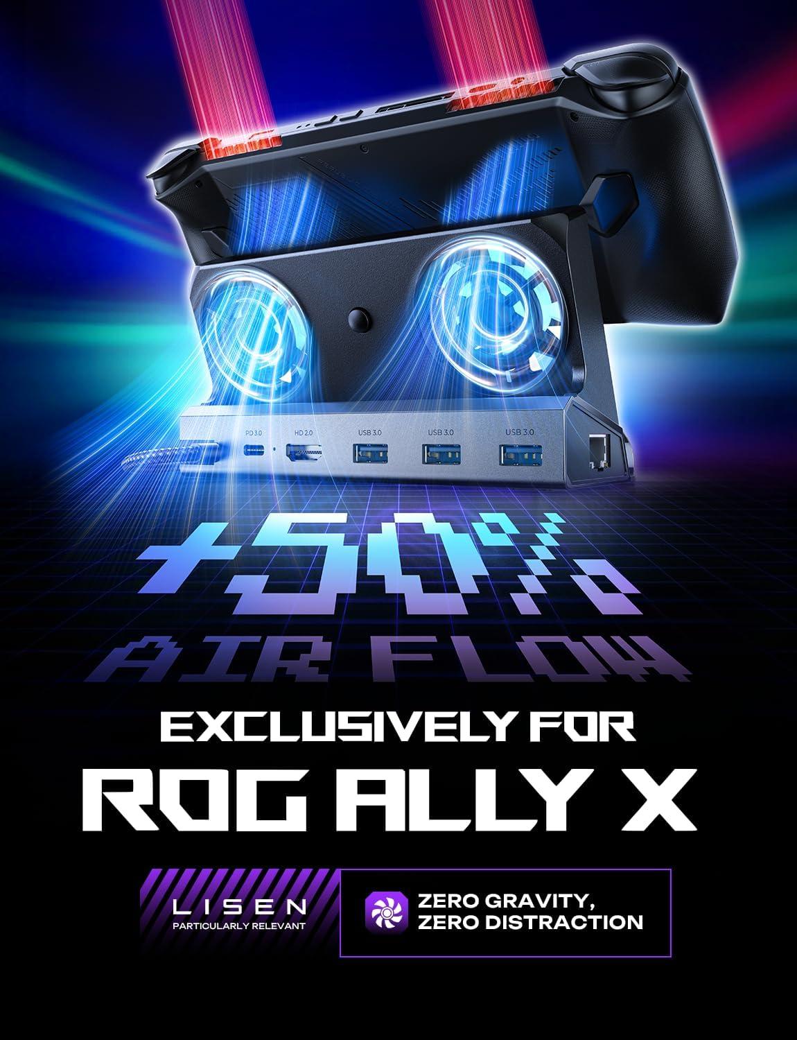 imageLISEN Docking Station for ASUS ROG ALLY X ampamp Steam Deck ampamp Lenovo Legion GO Dual Cooling Fan Zero Distraction ROG ALLY Dock Station with 4K60HzUSB 303 PD100W and Ethernet Fit For Steam Deck OLEDGrey