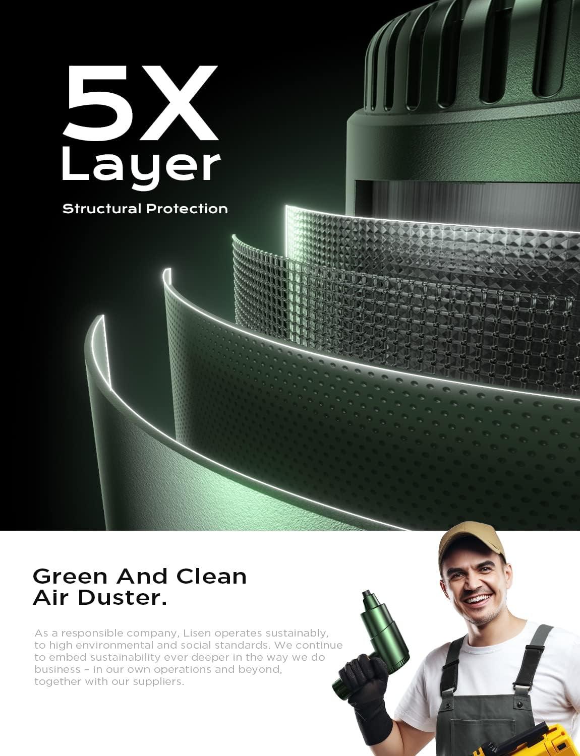 imageLISEN Electric Air Duster  150000RPM Compressed Air Duster Replacement for Compressed Air Can Duster for Dust off Remover Rechargeable Air Blower Keyboard Laptop Computer PC Cleaner Duster