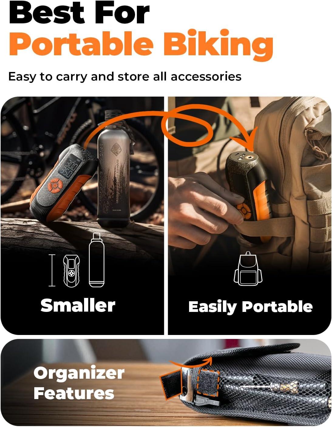 imageLISEN Electric Bike Pump 150PSI Cordless Tire Inflator with PrestaSchrader Valve Portable Air Compressor for BicycleMotorcycleCarBalls Auto ShutOff ampamp Power BankFlashlight Electric Ball Pump