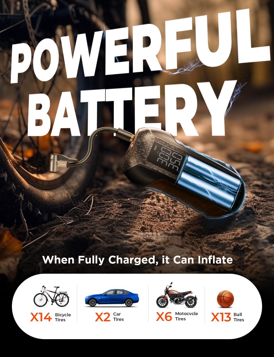 imageLISEN Electric Bike Pump 150PSI Cordless Tire Inflator with PrestaSchrader Valve Portable Air Compressor for BicycleMotorcycleCarBalls Auto ShutOff ampamp Power BankFlashlight Electric Ball Pump