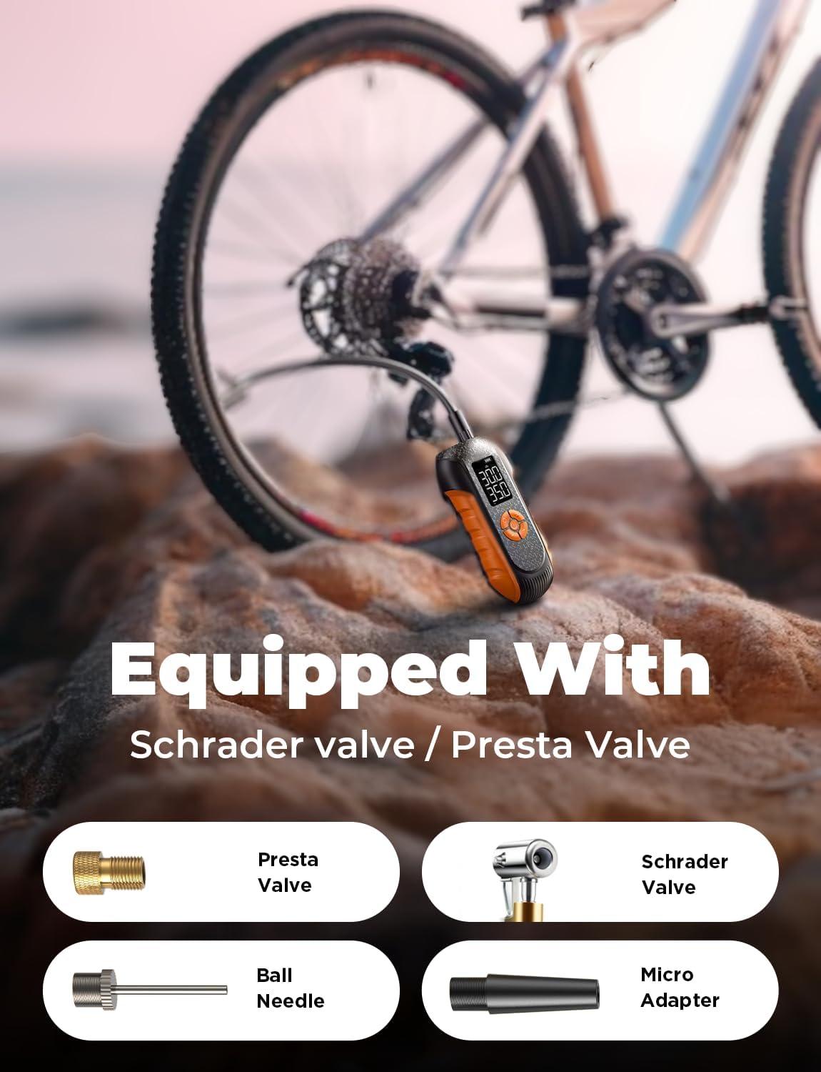 imageLISEN Electric Bike Pump 150PSI Cordless Tire Inflator with PrestaSchrader Valve Portable Air Compressor for BicycleMotorcycleCarBalls Auto ShutOff ampamp Power BankFlashlight Electric Ball Pump