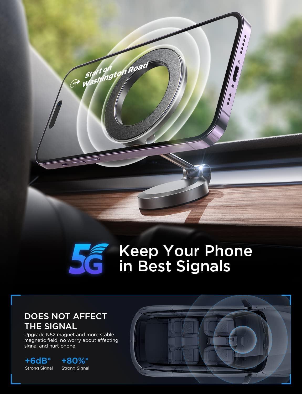 imageLISEN Gold Magnetic Phone Car Mount 20 Strong Magnets Fits iPhone 14 Zinc Alloy Body Nano 3M Adhesive Upgrade MultiAdjustment 1 Year Warranty