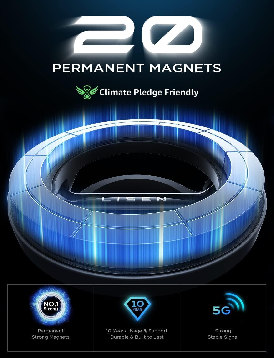 imageLISEN Gold Magnetic Phone Car Mount 20 Strong Magnets Fits iPhone 14 Zinc Alloy Body Nano 3M Adhesive Upgrade MultiAdjustment 1 Year Warranty
