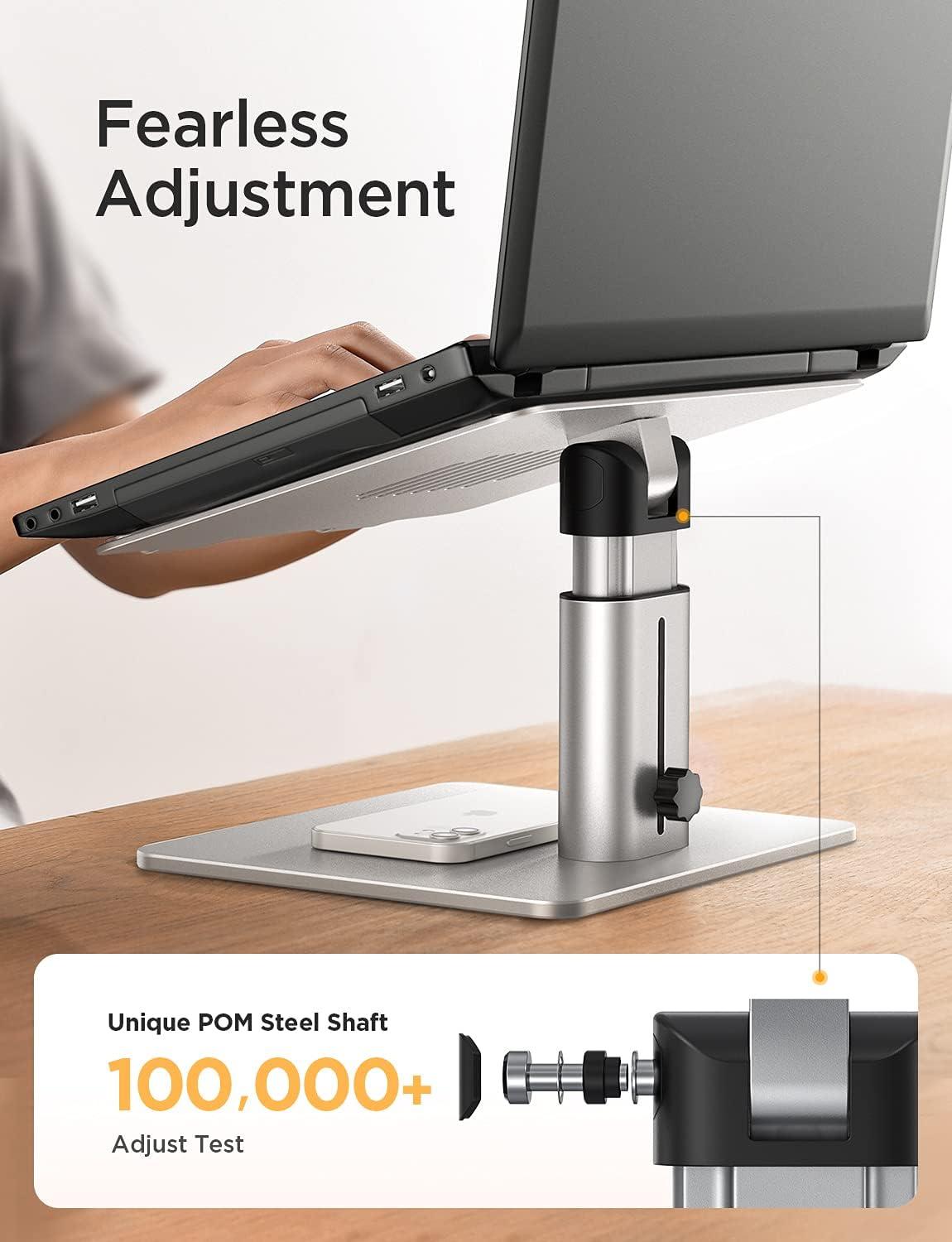 imageLISEN Laptop Stand Ergonomic Adjustable Aluminum Laptop Riser Computer Stand for Desk Ergonomic Height Angle Notebook Stand Mount Compatible with MacBook Air Pro Dell XPS iPad Pro 1017 Laptops