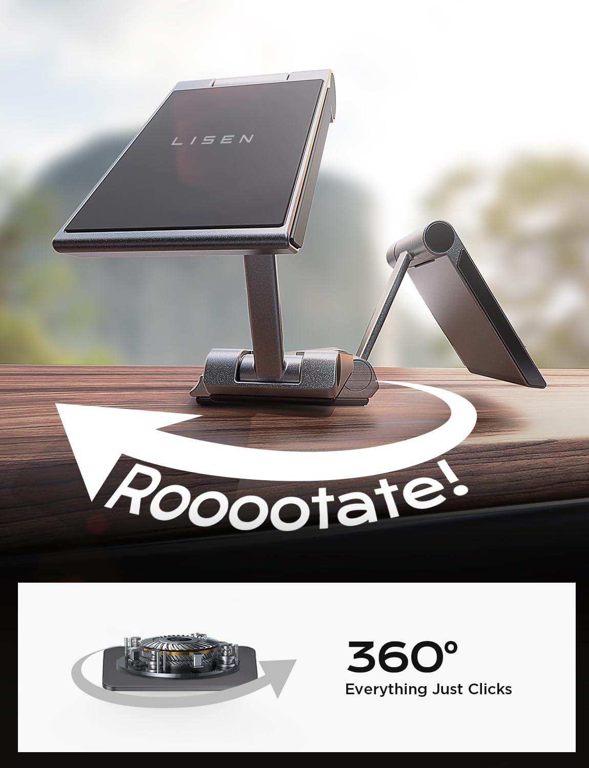 imageLISEN Magnetic Phone Holder for Car Foldable Dashboard Magnetic Car Phone Mount with Strong Magnet 360 Rotation Design Adhesive Base Compatible with iPhone 16Samsung S21 Gift for Men ampamp Women