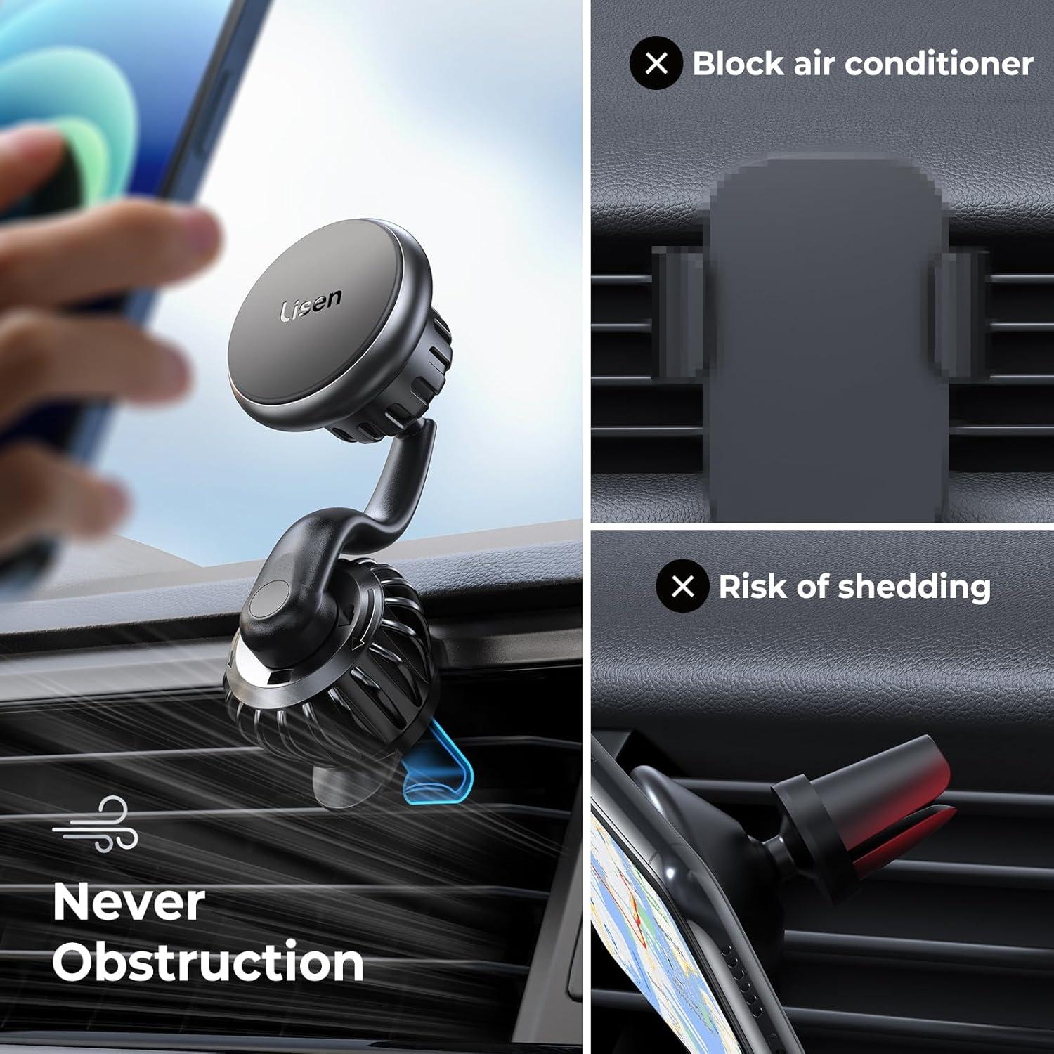 imageLISEN Magnetic Phone Holder for Car Mount Adjustable Phone Magnet for Car Enjoy Never Blocking Universal Air Vent Magnetic Car Cell Phone Holder Mount Fit for All 413 Tablets ampamp Smartphones