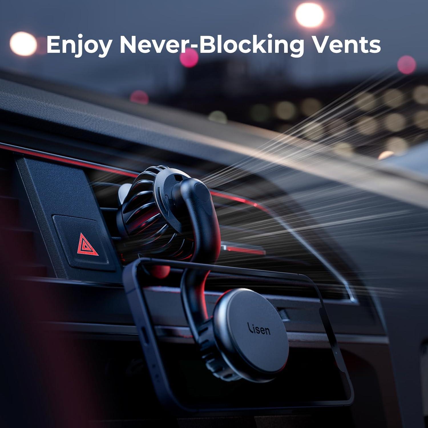 imageLISEN Magnetic Phone Holder for Car Mount Adjustable Phone Magnet for Car Enjoy Never Blocking Universal Air Vent Magnetic Car Cell Phone Holder Mount Fit for All 413 Tablets ampamp Smartphones