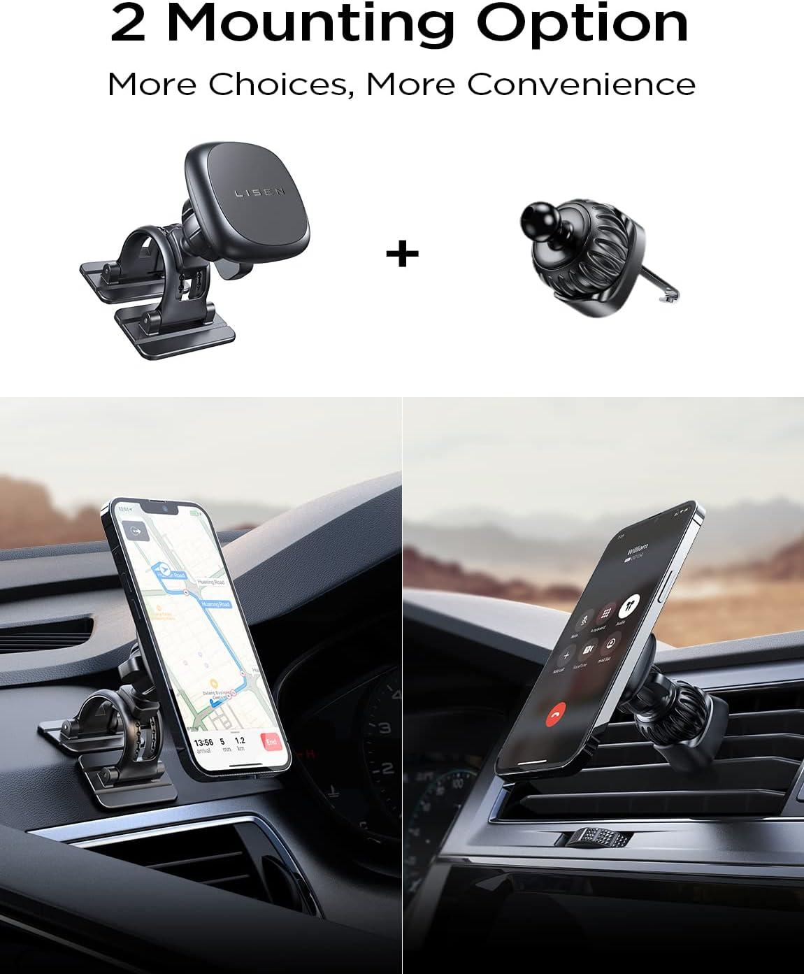 imageLISEN Magnetic Phone Mount 6 Strong Magnets Replaceable Base Car Vent Mount iPhone Holder Gift for Men ampamp Women