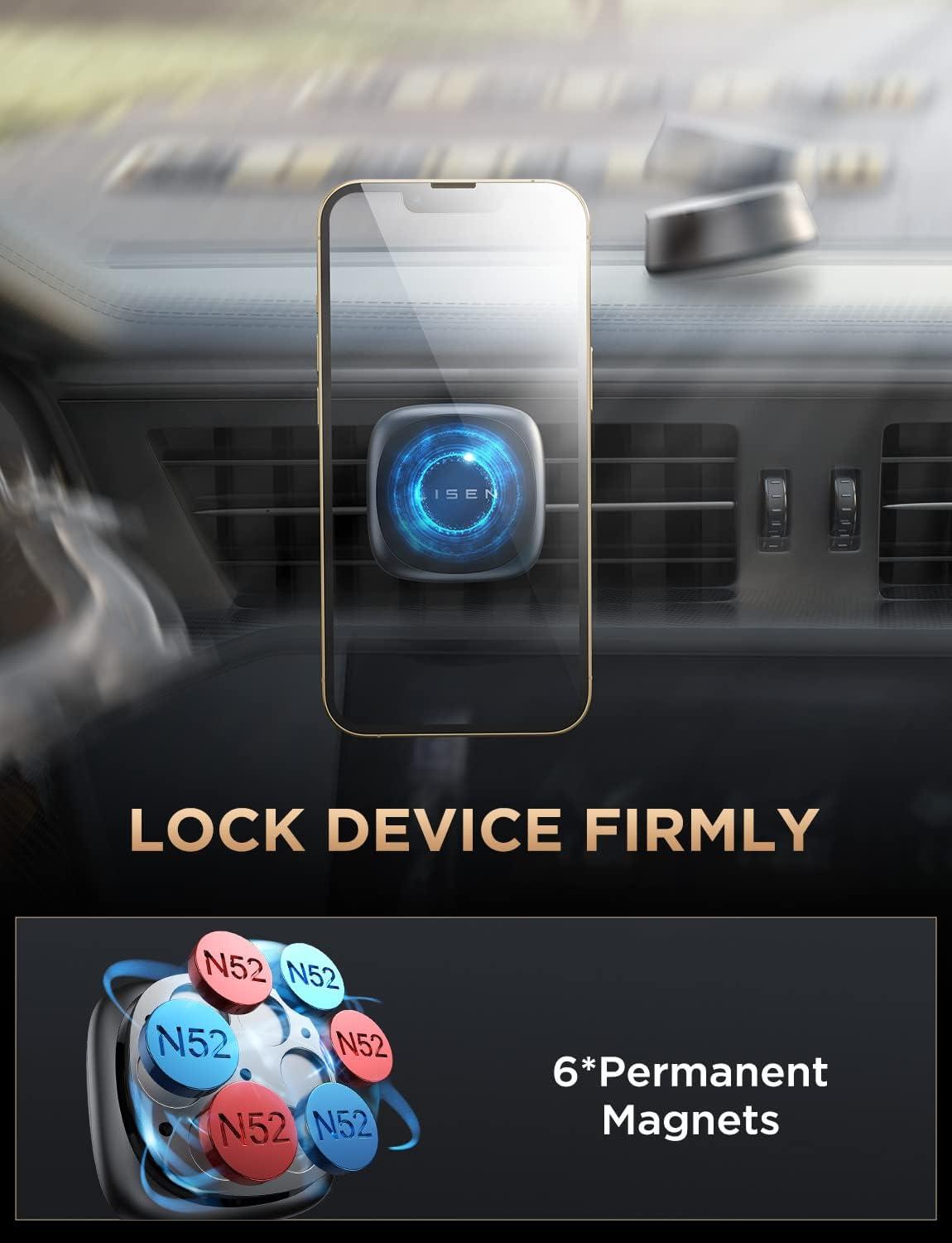 imageLISEN Magnetic Phone Mount for Car ampamp Tablets 6 Strong Magnets Replaceable Base  Compatible with All Smartphones  BlackBlack
