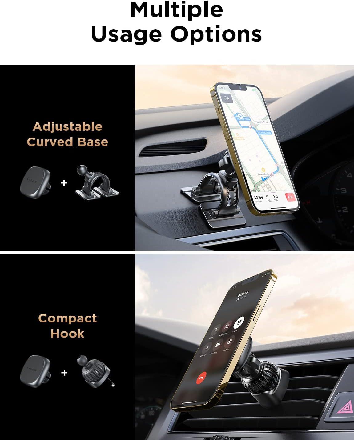 imageLISEN Magnetic Phone Mount for Car ampamp Tablets 6 Strong Magnets Replaceable Base  Compatible with All Smartphones  BlackBlack