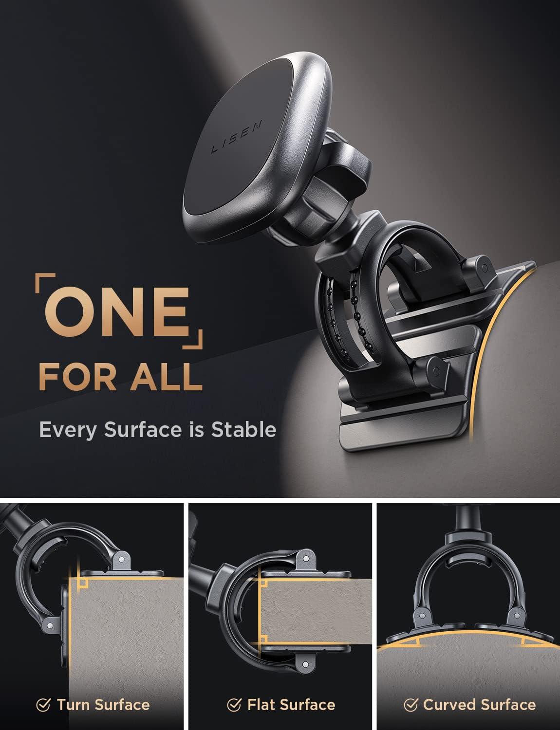 imageLISEN Magnetic Phone Mount for Car ampamp Tablets 6 Strong Magnets Replaceable Base  Compatible with All Smartphones  BlackBlack