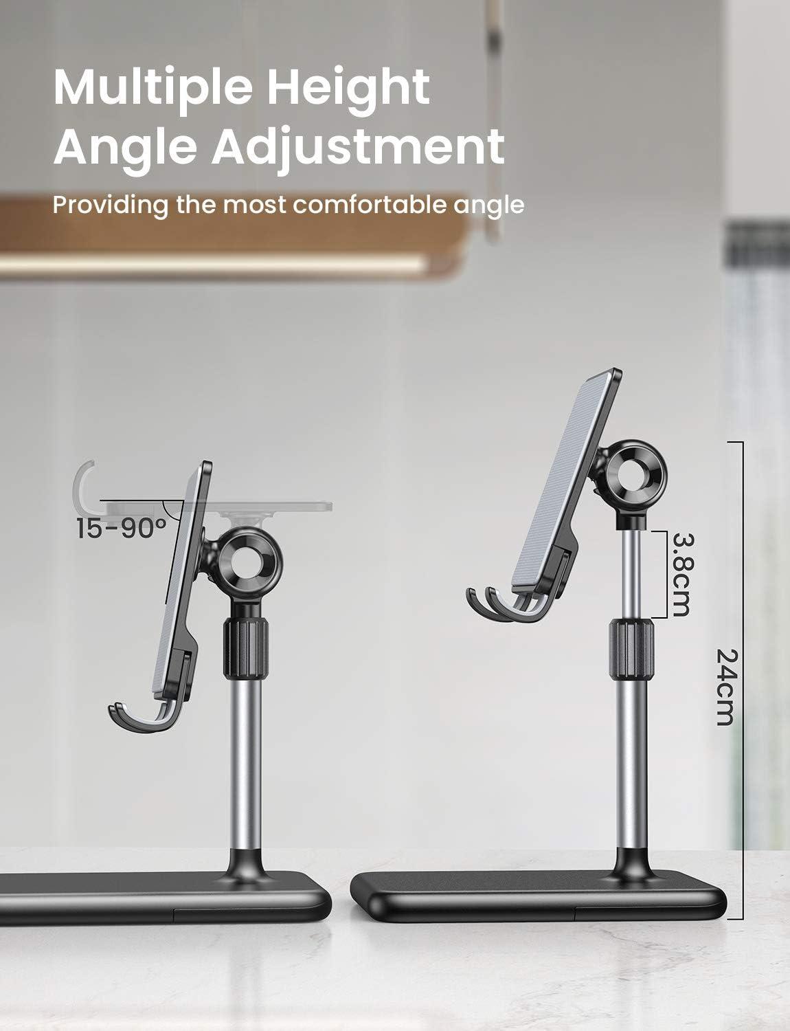 imageLISEN Tablet Stand Holder Never Tip Over iPad Stand for Desk Height ampamp Angle Adjustable iPad Stands and Holders for Desk Compatible with All Tablets ampamp Smartphones Grey