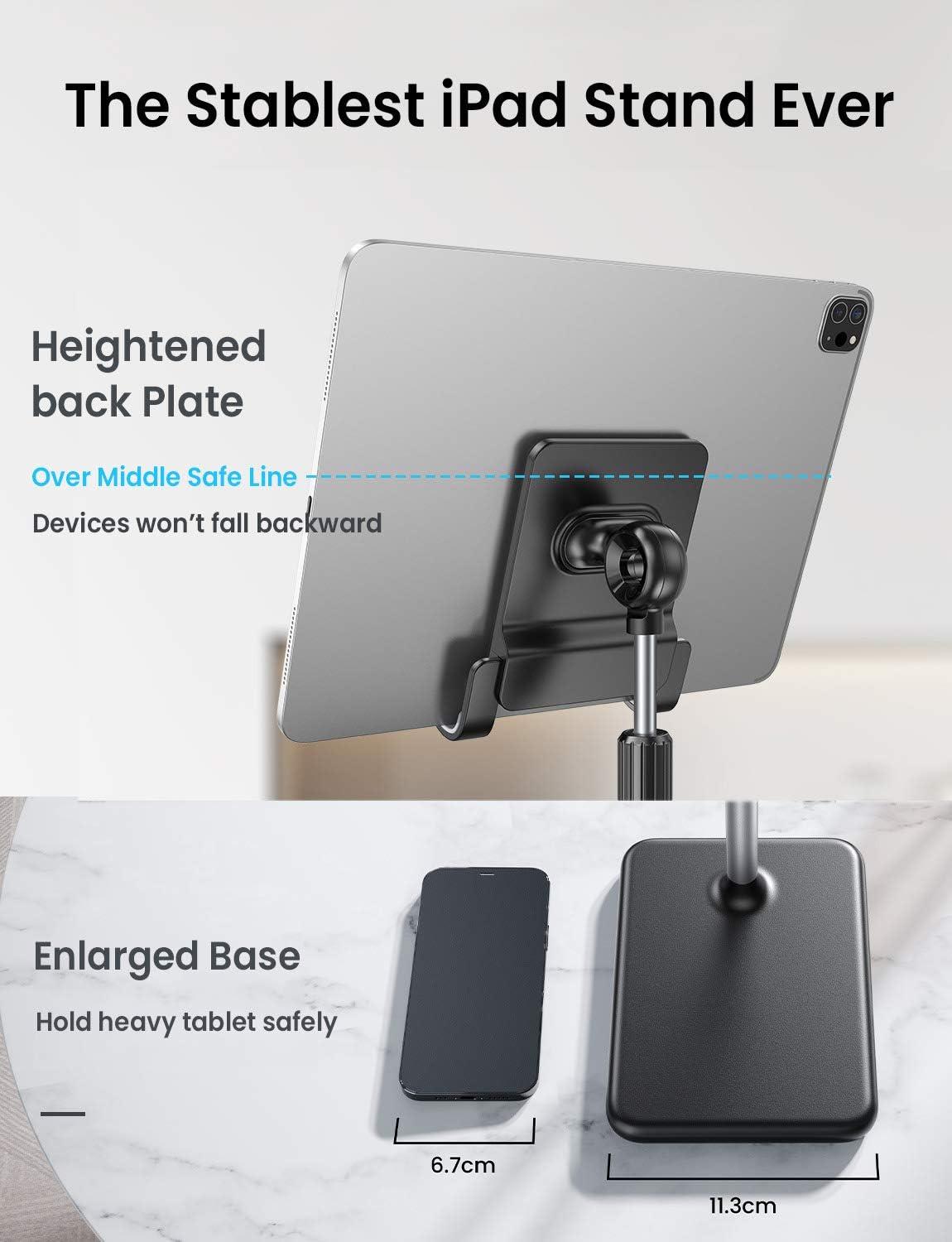 imageLISEN Tablet Stand Holder Never Tip Over iPad Stand for Desk Height ampamp Angle Adjustable iPad Stands and Holders for Desk Compatible with All Tablets ampamp Smartphones Grey