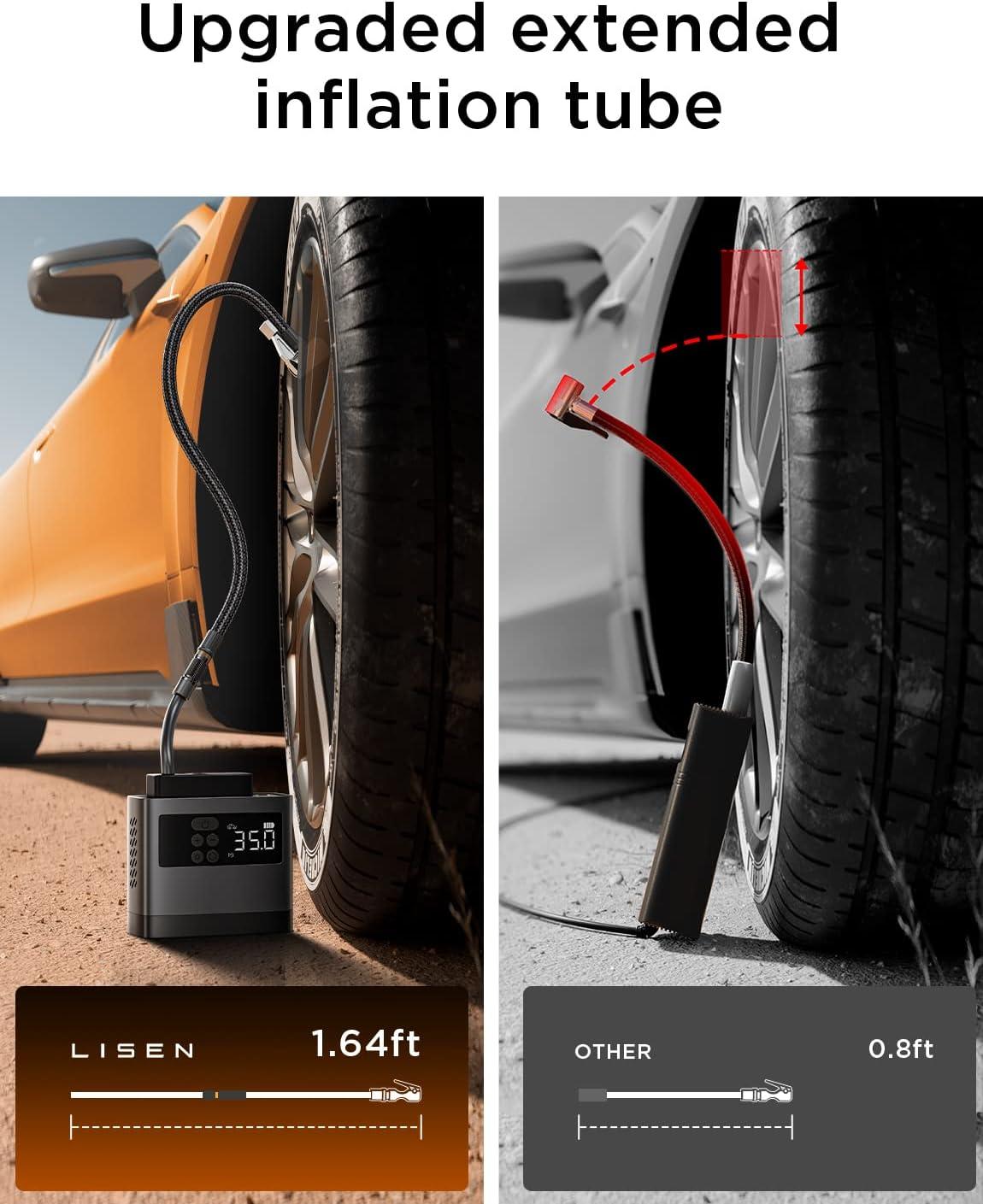 imageLISEN Tire Inflator Mini Bike Pump Cordless Air Pump Portable Air Compressor for Car Bike 150PSI with 6000mAh Battery Portable Air Pump for Bike