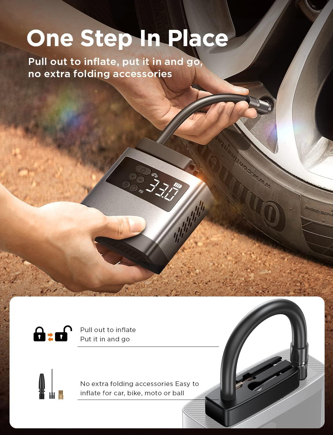 imageLISEN Tire Inflator Mini Bike Pump Cordless Air Pump Portable Air Compressor for Car Bike 150PSI with 6000mAh Battery Portable Air Pump for Bike