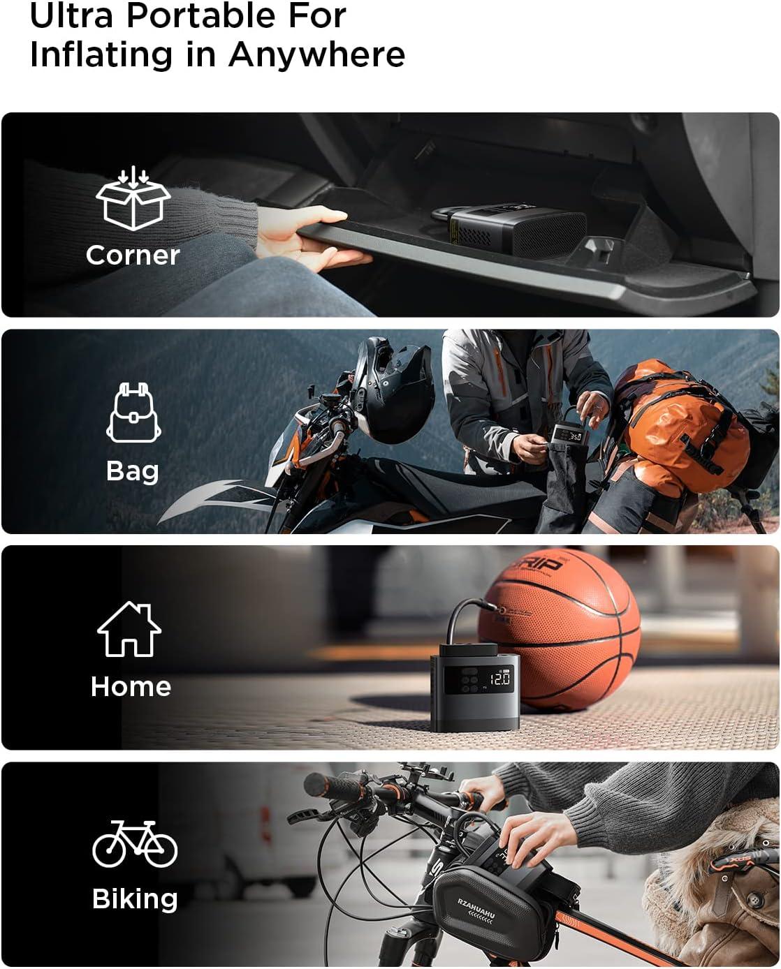 imageLISEN Tire Inflator Mini Bike Pump Cordless Air Pump Portable Air Compressor for Car Bike 150PSI with 6000mAh Battery Portable Air Pump for Bike